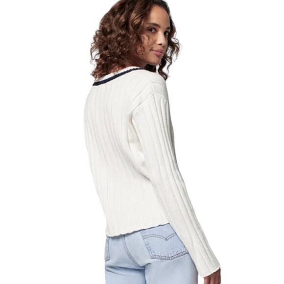 Faherty Game Set Cricket Sweater White Organic Cotton Cashmere Blend Size Small - Picture 8 of 12